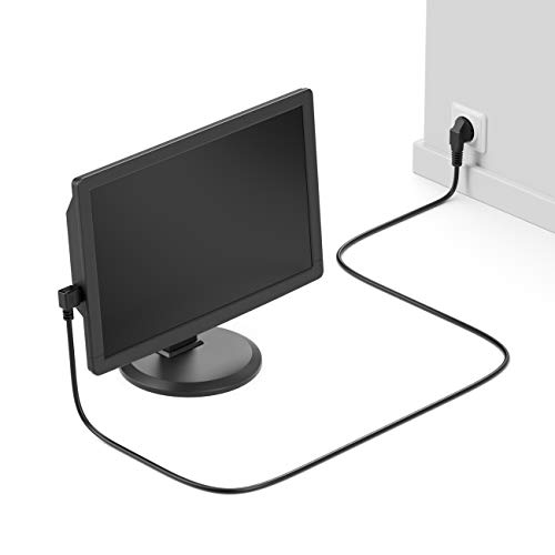 deleyCON 2m Cable de Alimentación a Prueba de Choques Enchufe Tipo F (CEE 7/4) 90° en Ángulo en Toma de Entrada C13 Enchufe 90° en Ángulo Recto Personal Ordenador Monitor Impresora Beamer - Negro