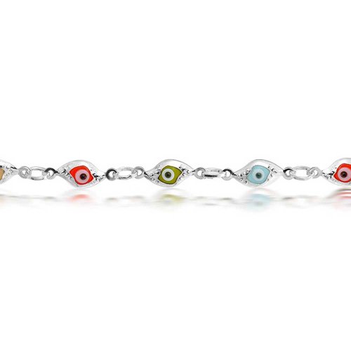 Delgadas Diminutos Multi Color Colorido Protección Turco Mal De Ojo Brazalete para Adolescente Mujer 925 Plata De Ley