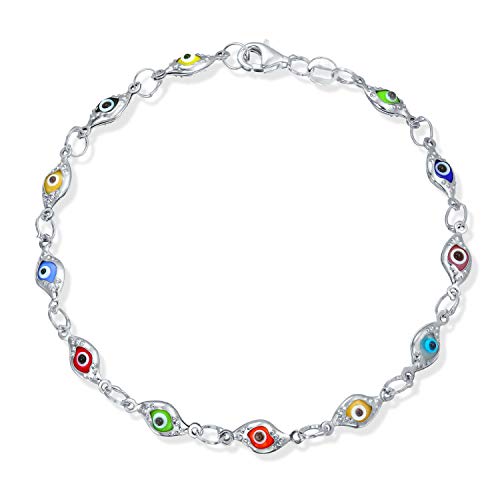 Delgadas Diminutos Multi Color Colorido Protección Turco Mal De Ojo Brazalete para Adolescente Mujer 925 Plata De Ley