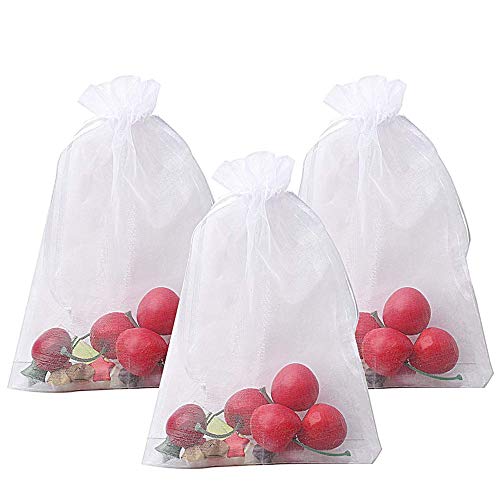 Delsen - 100 bolsas grandes de organza, con cordón de satén, 13 x 18 cm. Sirven como bolsas para caramelos, joyas para una boda, fiestas, Navidad, regalos (blanco) 13*18 blanco