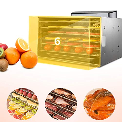 Deshidratador de Alimentos Profesional Secadora De Frutas Capacidad De La Bandeja De Acero Inoxidable De 6 Capas Tacto Temporizado Apagado AutomáTico Plata