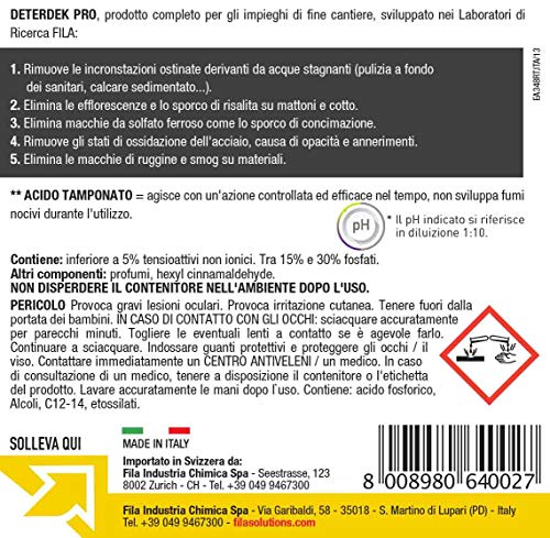 Deterdek Pro - Limpiador profesional de lechada y removedor de cemento ideal para azulejos de cerámica y superficies de piedra resistentes a los ácidos, 1 L