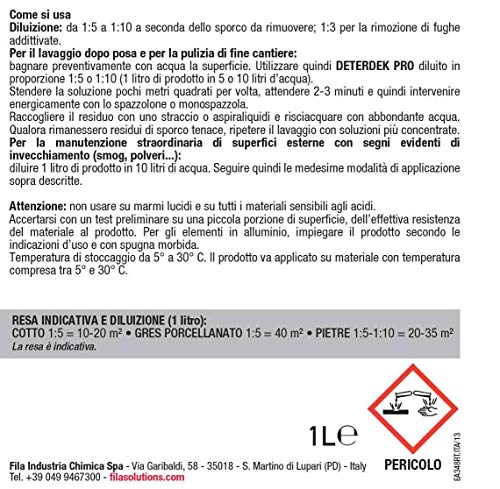 Deterdek Pro - Limpiador profesional de lechada y removedor de cemento ideal para azulejos de cerámica y superficies de piedra resistentes a los ácidos, 1 L