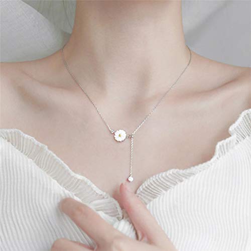 DGFGCS Collar de Plata para Mujer Shell Crisantemo Flor Brillante Fresco Encantador 925 Cadena De Clavícula De Plata Esterlina Collar Femenino