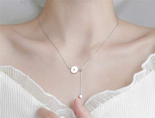 DGFGCS Collar de Plata para Mujer Shell Crisantemo Flor Brillante Fresco Encantador 925 Cadena De Clavícula De Plata Esterlina Collar Femenino