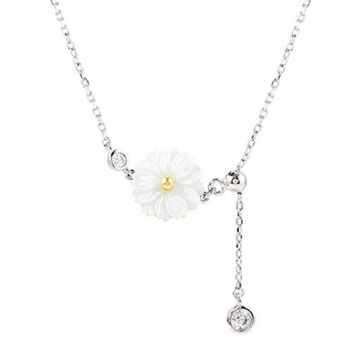 DGFGCS Collar de Plata para Mujer Shell Crisantemo Flor Brillante Fresco Encantador 925 Cadena De Clavícula De Plata Esterlina Collar Femenino