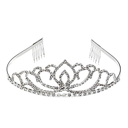 Diadema Fablcrew con diamantes de imitación y diseño de corona, para novias y bodas, color plateado