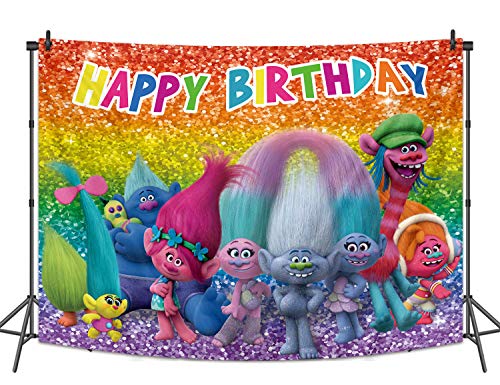 Dibujos animados de la película Trolls telón de fondo de pelo colorido arco iris como fondo niña niños fiesta de cumpleaños tiempo baby shower fotografía decoración suministros