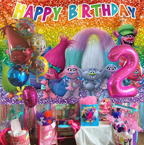 Dibujos animados de la película Trolls telón de fondo de pelo colorido arco iris como fondo niña niños fiesta de cumpleaños tiempo baby shower fotografía decoración suministros