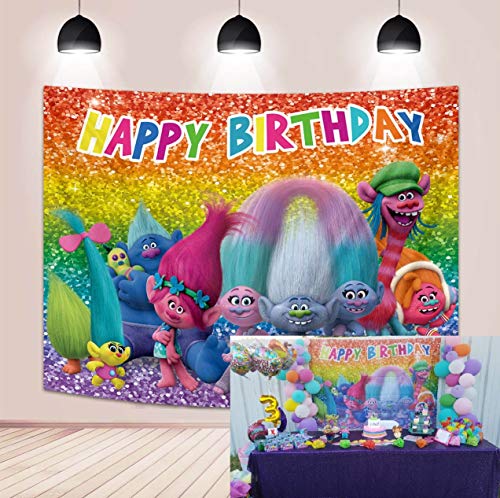 Dibujos animados de la película Trolls telón de fondo de pelo colorido arco iris como fondo niña niños fiesta de cumpleaños tiempo baby shower fotografía decoración suministros