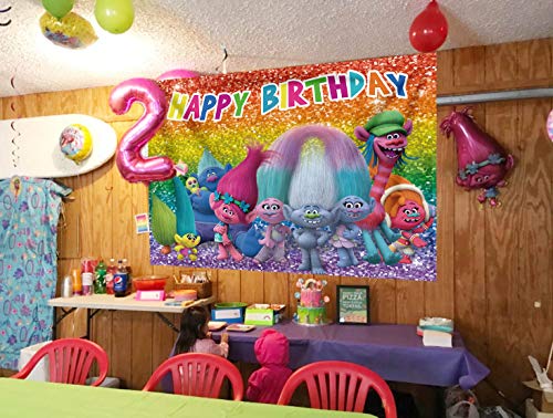 Dibujos animados de la película Trolls telón de fondo de pelo colorido arco iris como fondo niña niños fiesta de cumpleaños tiempo baby shower fotografía decoración suministros