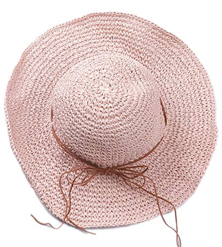 Dielay - Sombrero de verano para mujer (trenzado, 40 cm de largo) Rosa. Medium