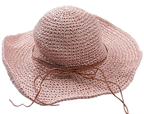 Dielay - Sombrero de verano para mujer (trenzado, 40 cm de largo) Rosa. Medium