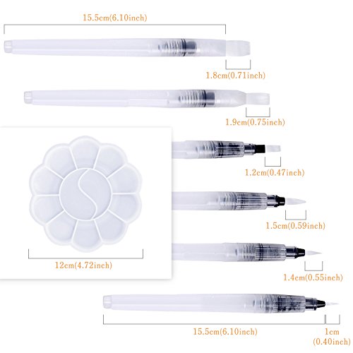 DigHealth 6 Piezas Pincel de Agua by, Water Brush Recargable con Deposito de Agua Rellenable, Rotuladores Acuarelables con Paleta de Pintura de Mezcla, con Punta Fina y Piso, para Pintura Artistica
