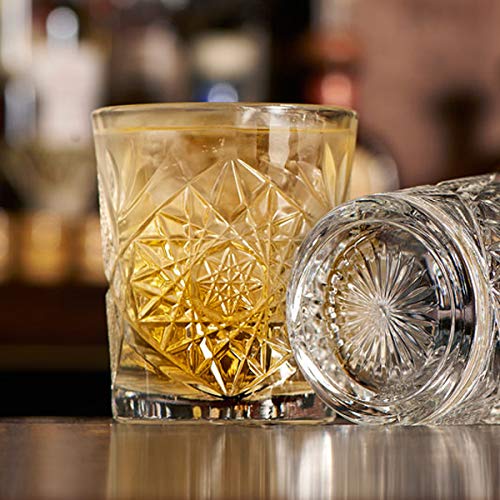 Diseño tradicional gafas doble Hobstar 12 oz/340 ml - Juego de 12 - Vaso para Whisky con Vintage de cristal tallado