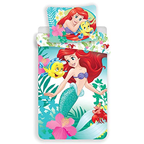 Disney Ariel La Petite Siène - Juego de cama (funda nórdica de algodón, 1 plaza)