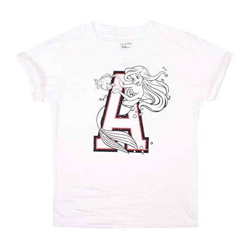 Disney Initial Camiseta, Blanco (White White), 9-10 Años para Niñas