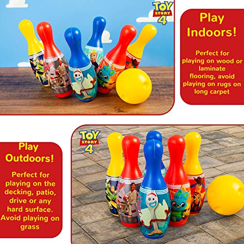 Disney Toy Story 4 Set Bolos Infantil Pixar | Juego De Bolos para Niños con 6 Bolos Azul, Rojos, Amarillo Y Una Bola De Bolos Amarilla | Bolos Infantiles Juegos De Exterior E Interior