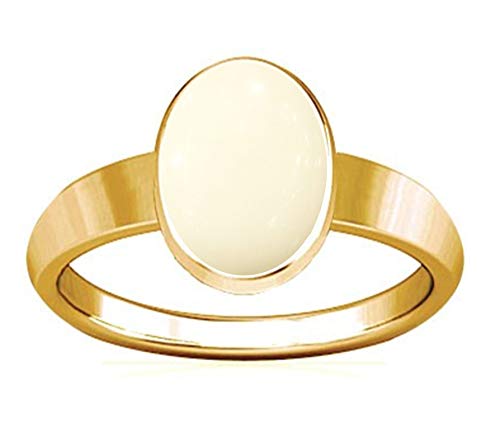 Divya Shakti Anillo de diseño liso de coral blanco Panchadhatu de 10,25-10,50 quilates (luna segura/Monga, anillo de diseño liso) para hombre y mujer