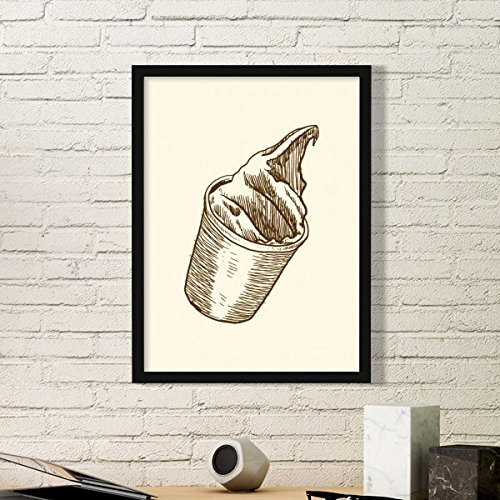 DIYthinker Brown del Arte de la Mano de bocetos Copa de Helado Pintura Foto de la Imagen del rectángulo de Madera Marco Pared del hogar del Regalo de la decoración Medio Negro