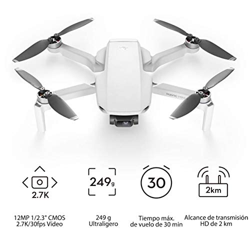 DJI Mavic Mini Combo - Dron Ultraligero y Portátil, Duración Batería 30 Minutos, Distancia Transmisión 2 Km, Gimbal 3 Ejes, 12 MP, Video HD 2.7K, 3 Baterías (Enchufe EU)