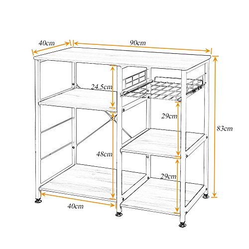 DlandHome Estantería Cocina Multiuso para Horno Microondas con Organizador de Especias & Caja de almacenamiento de frutas & Ganchos para Utensilios de cocina, Arce