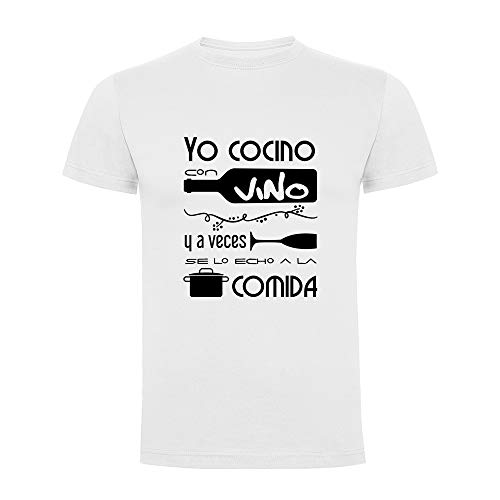 Docliick® Camiseta Manga Corta para Hombre y Mujer (Unisex) **YO COCINO con Vino Y A Veces SE LO Echo A LA Comida** con Frases motivadora. Camiseta Divertida y Regalo Original DCC-19134