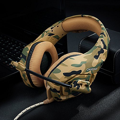 Docooler ONIKUMA K1 Auriculares de Juegos de 3,5 mm con Micrófono Estéreo Sonido con Reducción de Ruido para PC Nuevo Xbox Laptop DS PSP Camuflaje Amarillo