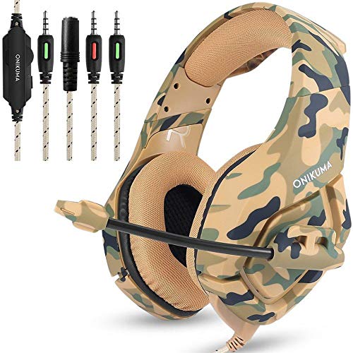 Docooler ONIKUMA K1 Auriculares de Juegos de 3,5 mm con Micrófono Estéreo Sonido con Reducción de Ruido para PC Nuevo Xbox Laptop DS PSP Camuflaje Amarillo