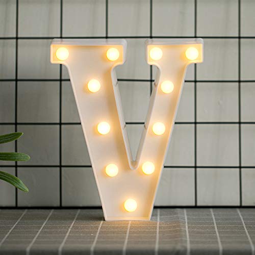 DON LETRA Letras Luminosas Decorativas con Luces LED, Letras del Alfabeto A-Z, Altura de 22cm, Color Blanco - Letra V