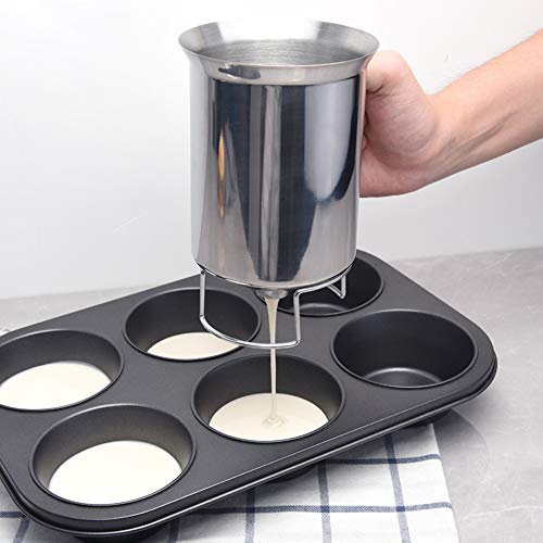 Donpow Dispensador de Masa para panqueques de Mano, dispensador de Masa para panqueques de Acero Inoxidable Dispensador de Masa para panqueques para Hornear Cupcakes Muffins-Cooking Crepes Waffles