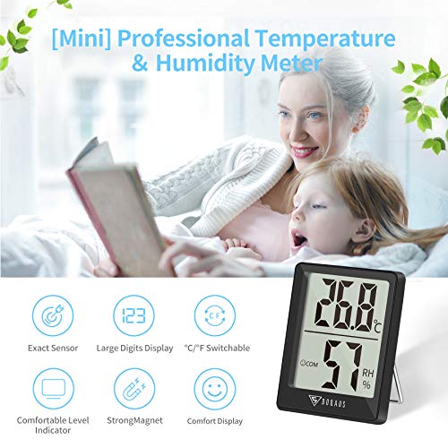 DOQAUS 3 Piezas Mini Termómetro Higrómetro Digital, Medidor de Temperatura con 5s de Respuesta Rápida para Temperatura y Humedad del Casa Ambiente (Negro)