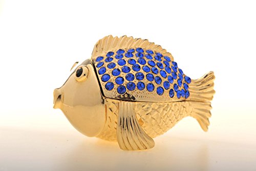 Dorado y pez azul de estilo fabergé tarro para dulces y golosinas decorada con austríaco juego de cristales decorativos