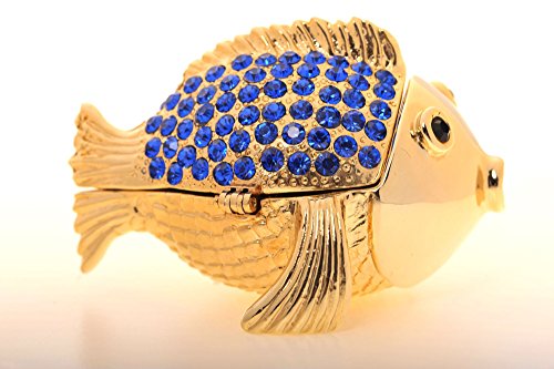 Dorado y pez azul de estilo fabergé tarro para dulces y golosinas decorada con austríaco juego de cristales decorativos