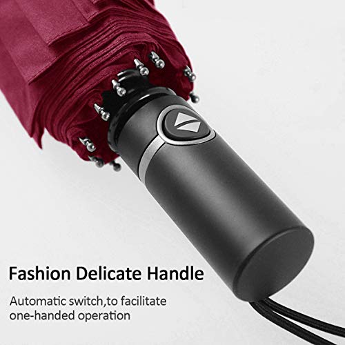 DORRISO Mujer Hombres Vogue Paraguas Plegable Automático Compacto Antiviento Impermeable Anti-UV 10 Varillas Reforzadas Sombrilla Rojo A