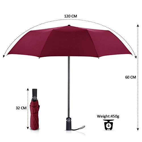 DORRISO Mujer Hombres Vogue Paraguas Plegable Automático Compacto Antiviento Impermeable Anti-UV 10 Varillas Reforzadas Sombrilla Rojo A