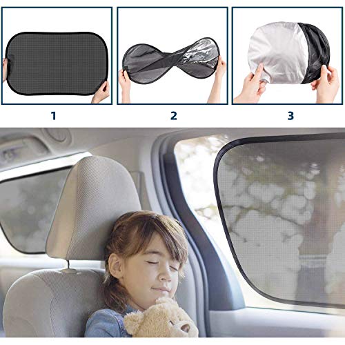 Dorzu Parasol con protección UV, autoadhesiva, para ventanillas laterales de coche, para niños, 2 unidades