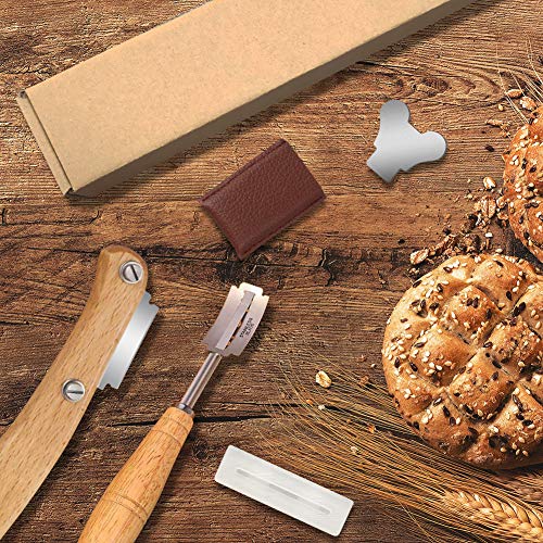 DOVAVA 2 Piezas Cuchillos de Pan de para Cortar Pan para Hornear, Juego de Mango de Madera de Acero Inoxidable con 20 Cuchillas de Repuesto, Cortador de Pan para Hornear en la Cocina