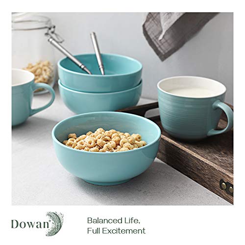 DOWAN Cuencos de sopa de porcelana de 600ml, cuencos de cereales, 4 paquetes, azul lago