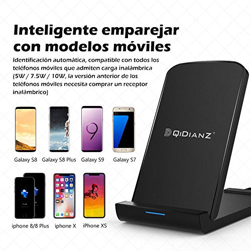 DQiDianZ Cargador inalámbrico Plegable y rápido de 10W Certificado Qi para iPhone X XS MAX XR 8 Plus Cargador por induccióncargador por inducción para Samsung Galaxy S7 S8 S9 Edge(No AC Adaptador)