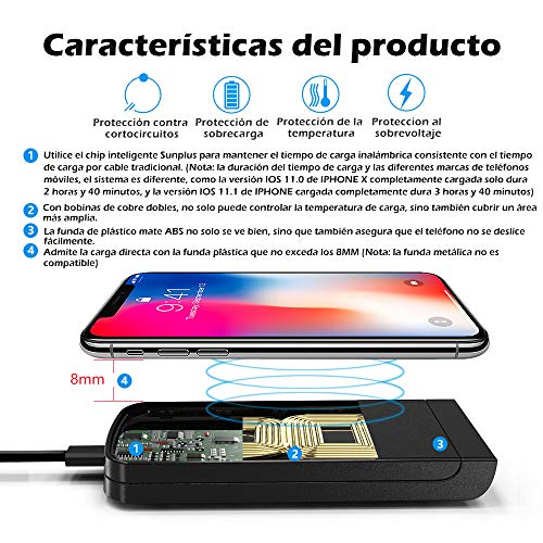 DQiDianZ Cargador inalámbrico Plegable y rápido de 10W Certificado Qi para iPhone X XS MAX XR 8 Plus Cargador por induccióncargador por inducción para Samsung Galaxy S7 S8 S9 Edge(No AC Adaptador)