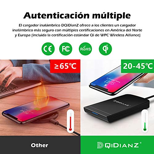 DQiDianZ Cargador inalámbrico Plegable y rápido de 10W Certificado Qi para iPhone X XS MAX XR 8 Plus Cargador por induccióncargador por inducción para Samsung Galaxy S7 S8 S9 Edge(No AC Adaptador)