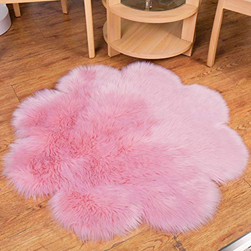 DQMEN Piel de Cordero Oveja/Sheepskin Rug Cordero, imitación mullida Alfombras imitación Piel sintética Deko Piel,para salón Dormitorio baño sofá Silla cojín (Rosa, 90 X 90 CM)