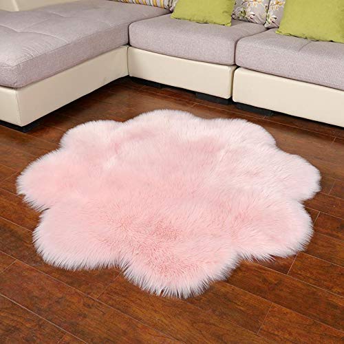 DQMEN Piel de Cordero Oveja/Sheepskin Rug Cordero, imitación mullida Alfombras imitación Piel sintética Deko Piel,para salón Dormitorio baño sofá Silla cojín (Rosa, 90 X 90 CM)