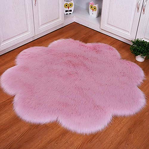 DQMEN Piel de Cordero Oveja/Sheepskin Rug Cordero, imitación mullida Alfombras imitación Piel sintética Deko Piel,para salón Dormitorio baño sofá Silla cojín (Rosa, 90 X 90 CM)