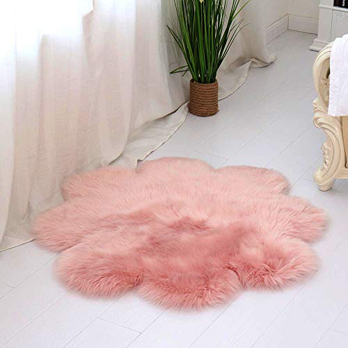 DQMEN Piel de Cordero Oveja/Sheepskin Rug Cordero, imitación mullida Alfombras imitación Piel sintética Deko Piel,para salón Dormitorio baño sofá Silla cojín (Rosa, 90 X 90 CM)