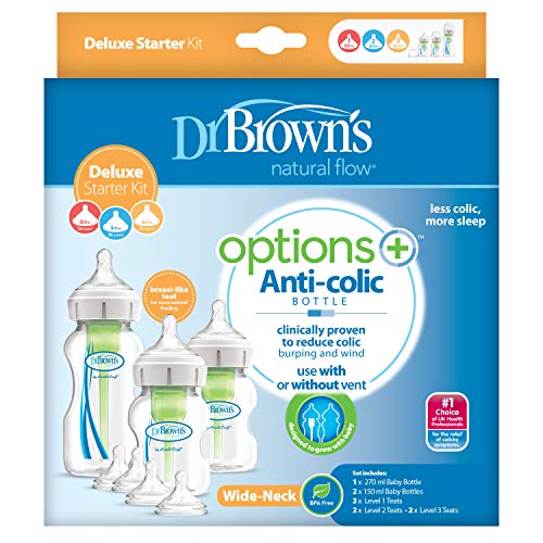 Dr. Brown's OPTIONS PLUS - Kit de Biberones Anticólicos de Boca Ancha, 3 Botellas, sin BPA (Color: Neutro)