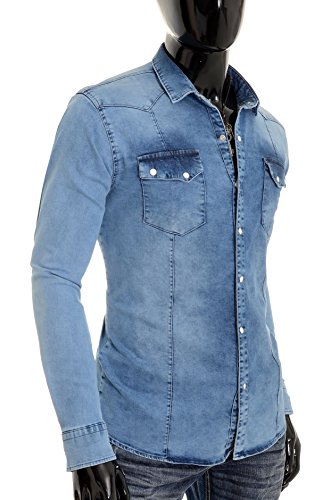 D&R Fashion Camisa Gruesos Denim Jeans Hombres con Collar Normal y Bolsillos Elegantes