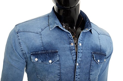 D&R Fashion Camisa Gruesos Denim Jeans Hombres con Collar Normal y Bolsillos Elegantes