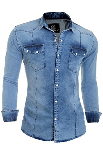 D&R Fashion Camisa Gruesos Denim Jeans Hombres con Collar Normal y Bolsillos Elegantes